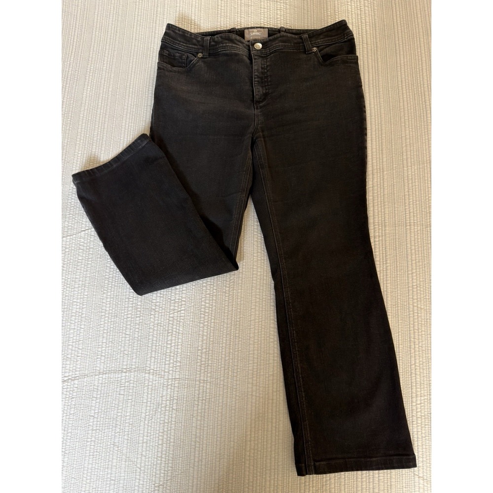 Chico's Straight Stretch Black Denim Jeans Embellished Pockets Women size US 8